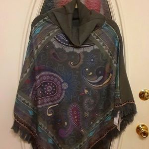 Gray Fringe Winter Poncho